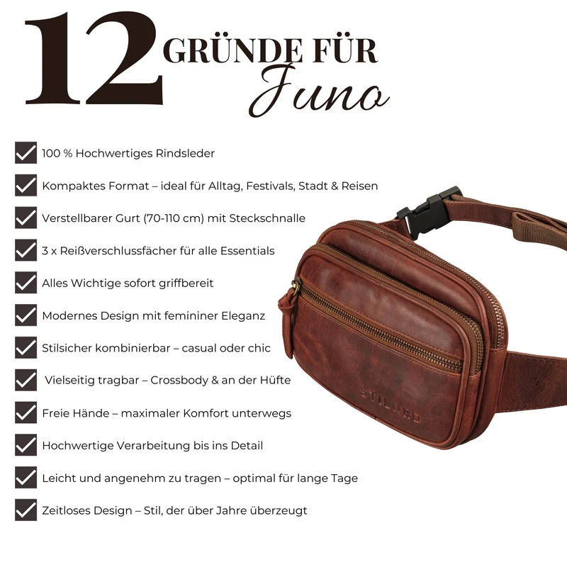 "Juno" Große Bauchtasche Damen Leder für Freizeit Festival Reisen