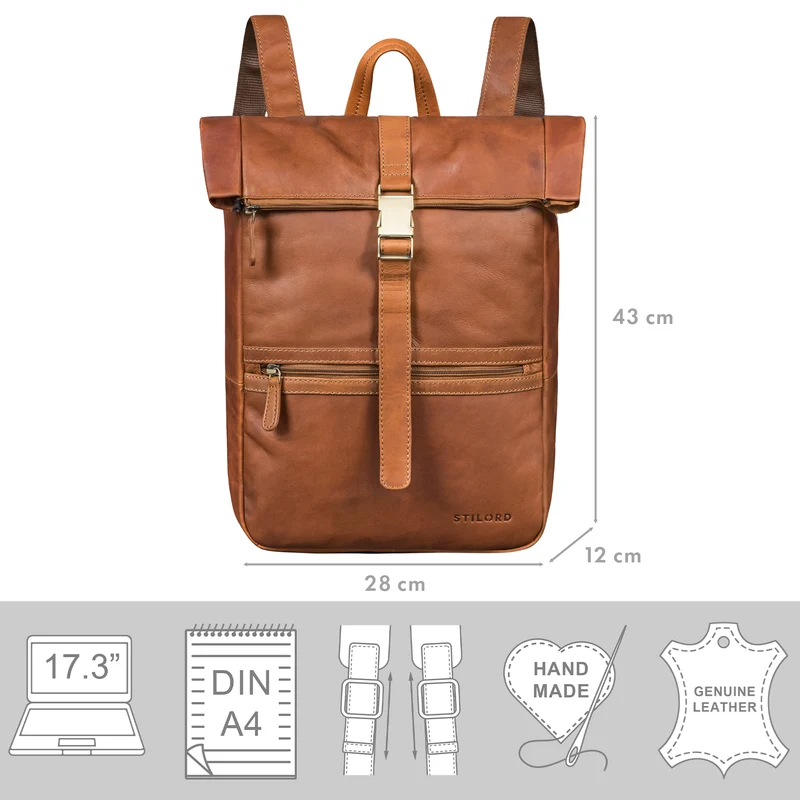 "Cairo" Vintage Kurierrucksack Rolltop Leder groß Herren