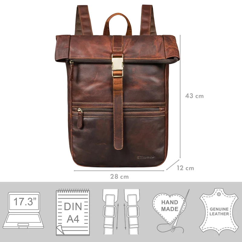 "Cairo" Vintage Kurierrucksack Rolltop Leder groß Herren