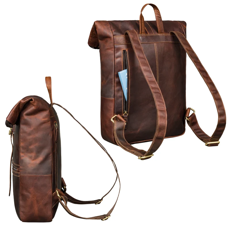 "Cairo" Vintage Kurierrucksack Rolltop Leder groß Herren