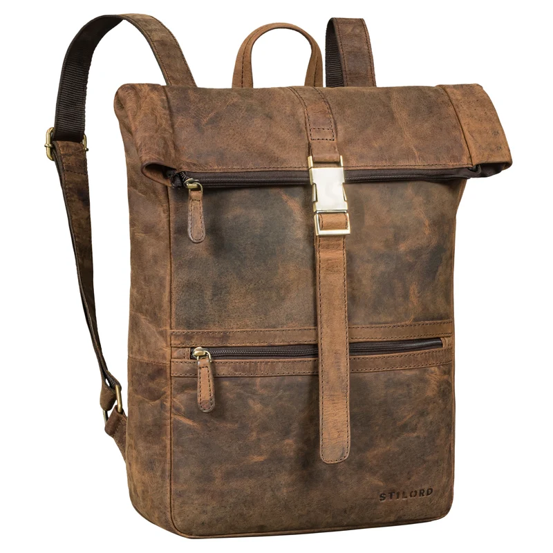 "Cairo" Vintage Kurierrucksack Rolltop Leder groß Herren