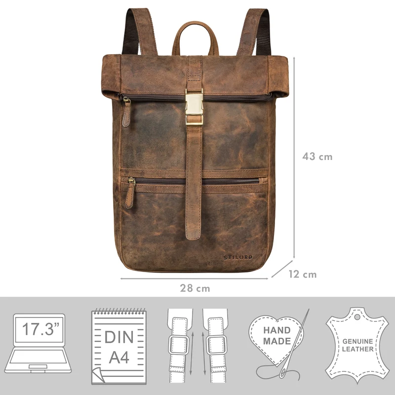 "Cairo" Vintage Kurierrucksack Rolltop Leder groß Herren