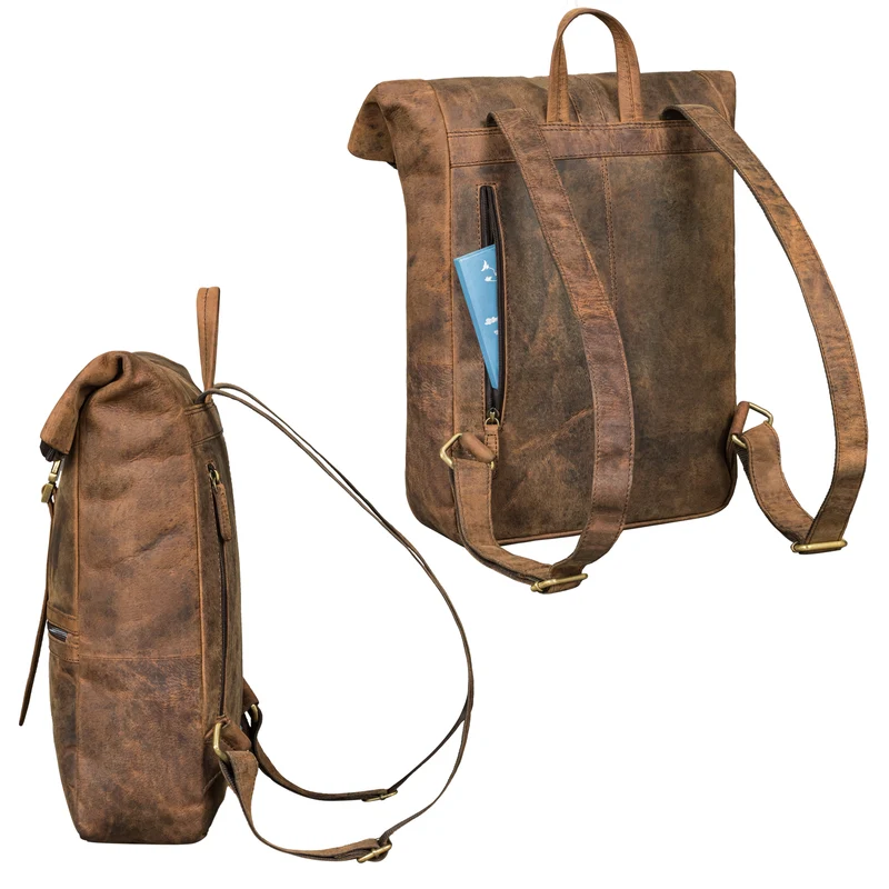 "Cairo" Vintage Kurierrucksack Rolltop Leder groß Herren