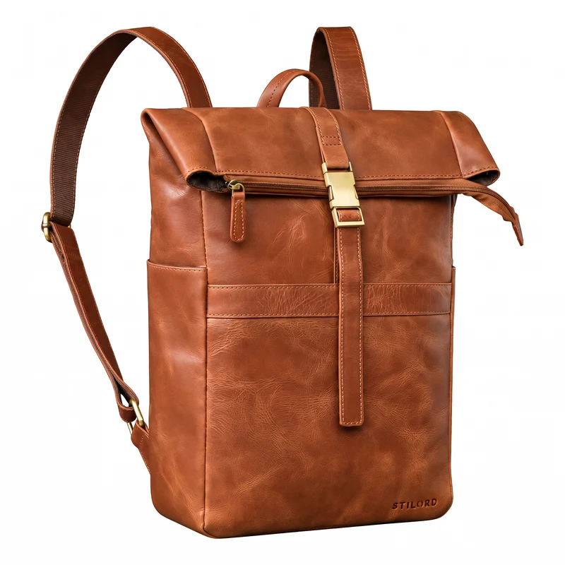 "Cairo" Vintage Kurierrucksack Rolltop Leder groß Herren