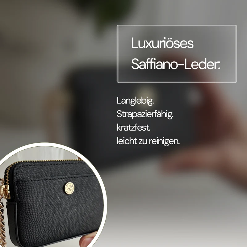 Michael Kors Kartenetui Schwarz Gold – Saffiano Leder Chain Card Case