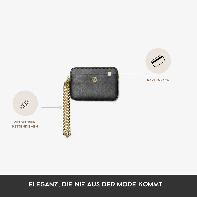 Michael Kors Kartenetui Schwarz Gold – Saffiano Leder Chain Card Case