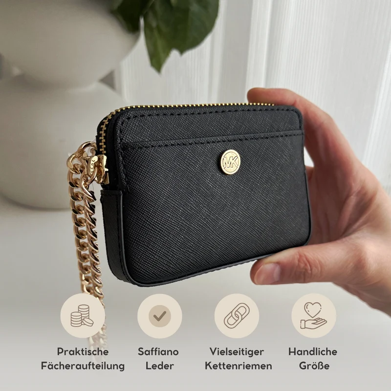 Michael Kors Kartenetui Schwarz Gold – Saffiano Leder Chain Card Case