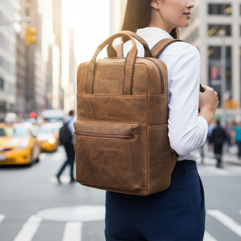 "Lilo" Großer Echtleder Rucksack Damen mit Laptopfach 15,6 Zoll