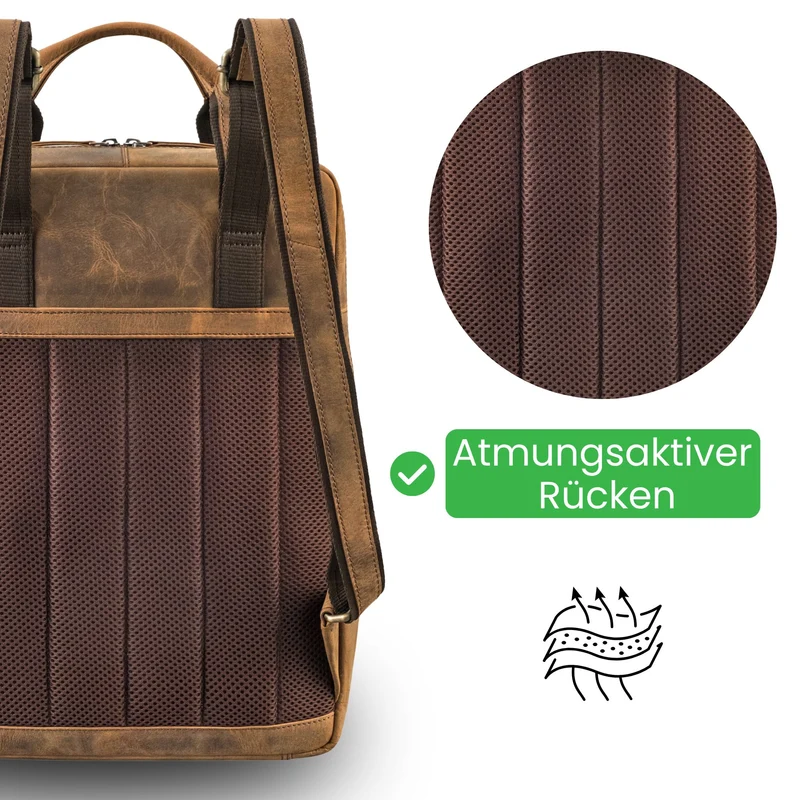 "Lilo" Großer Echtleder Rucksack Damen mit Laptopfach 15,6 Zoll