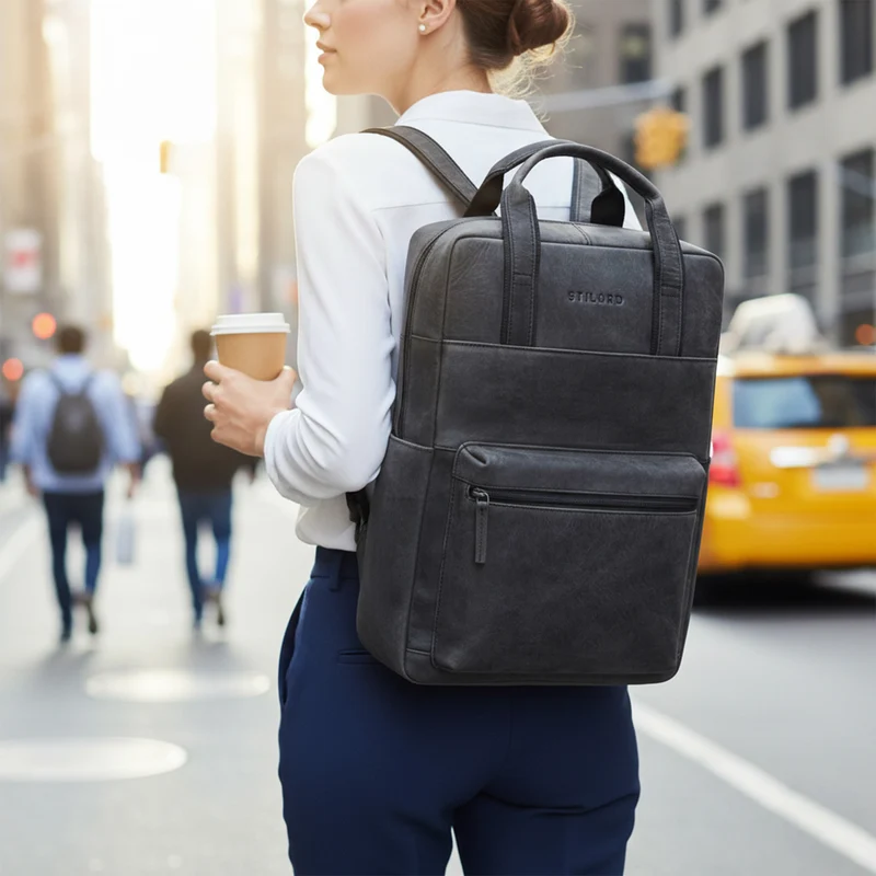 "Lilo" Großer Echtleder Rucksack Damen mit Laptopfach 15,6 Zoll
