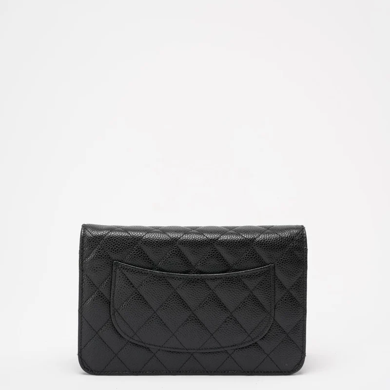 Chanel Schwarzes klassisches Portemonnaie mit Kette (WOC) Caviar 2013-2014