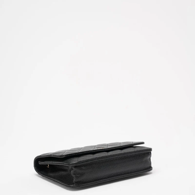 Chanel Schwarzes klassisches Portemonnaie mit Kette (WOC) Caviar 2013-2014