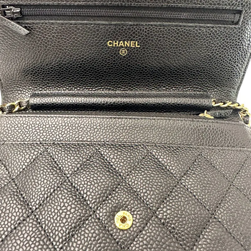 Chanel Schwarzes klassisches Portemonnaie mit Kette (WOC) Caviar 2013-2014