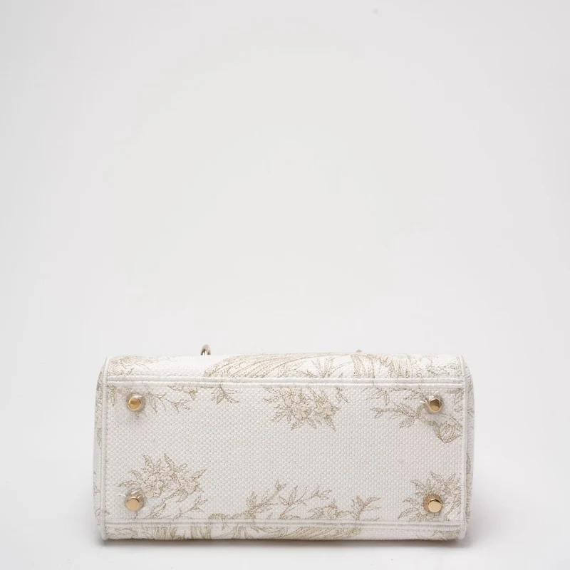 Christian Dior Weiß/Gold Canvas Rückseite bestickt Toile De Joy Medium Lady D-Lite
