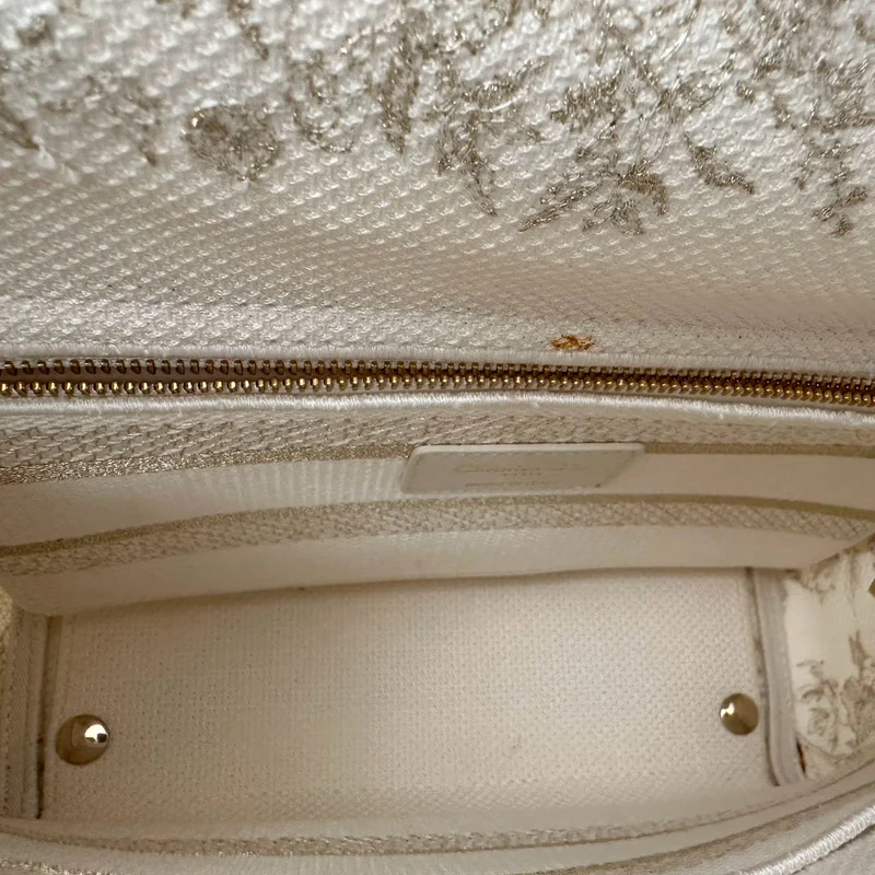 Christian Dior Weiß/Gold Canvas Rückseite bestickt Toile De Joy Medium Lady D-Lite