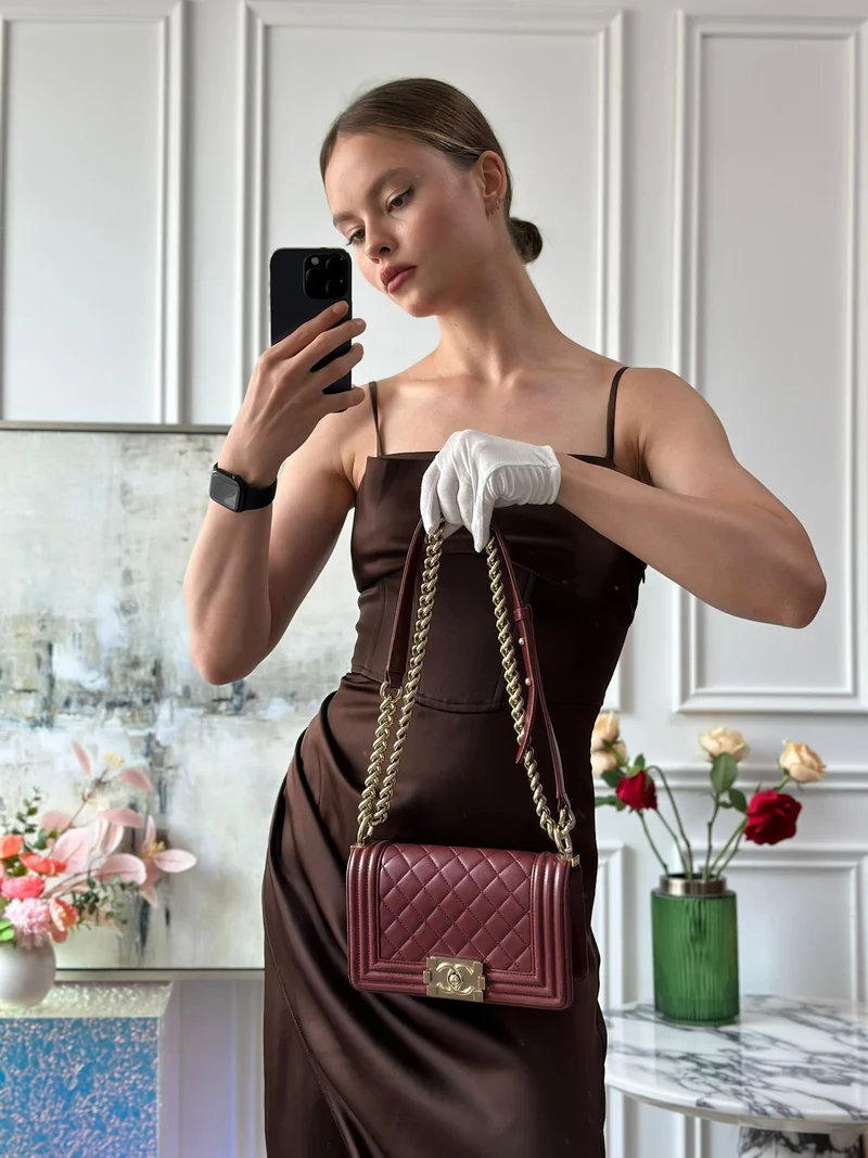 Chanel Le Boy Bag Mini Burgunderrot Burgunderrotes Lammleder