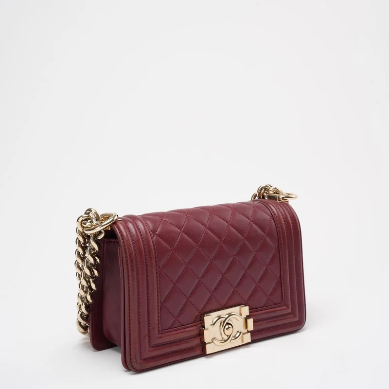 Chanel Le Boy Bag Mini Burgunderrot Burgunderrotes Lammleder
