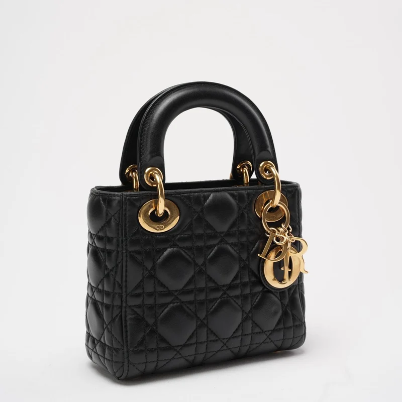 Dior Lady Dior Mini Bag Schwarzes Lammleder Goldbeschläge