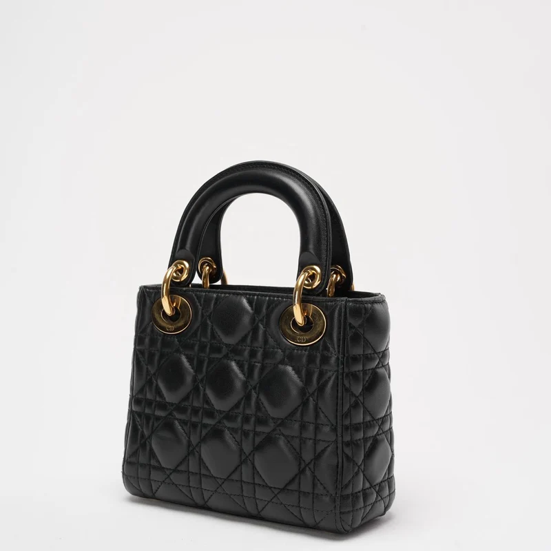 Dior Lady Dior Mini Bag Schwarzes Lammleder Goldbeschläge