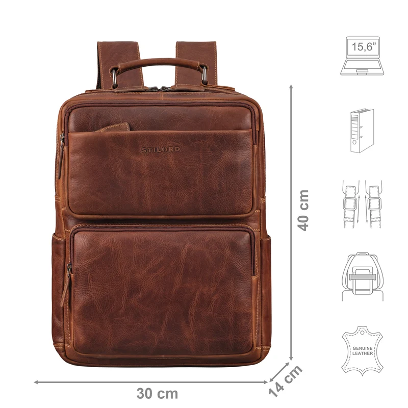 "Roman" Großer Business Laptop-Rucksack Leder Herren 15 - 16 Zoll