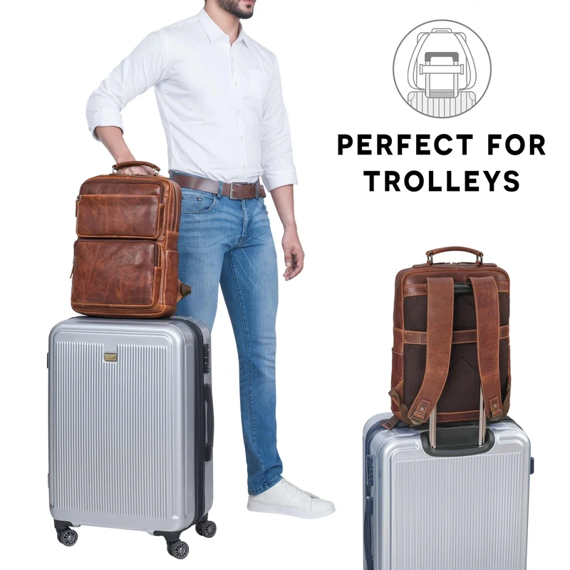 "Roman" Großer Business Laptop-Rucksack Leder Herren 15 - 16 Zoll