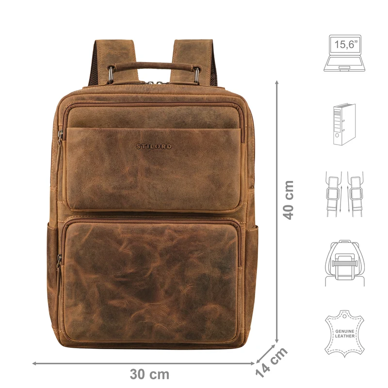 "Roman" Großer Business Laptop-Rucksack Leder Herren 15 - 16 Zoll