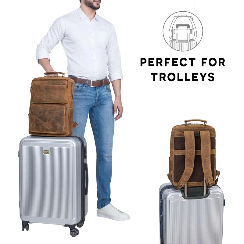 "Roman" Großer Business Laptop-Rucksack Leder Herren 15 - 16 Zoll
