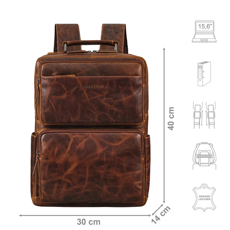 "Roman" Großer Business Laptop-Rucksack Leder Herren 15 - 16 Zoll