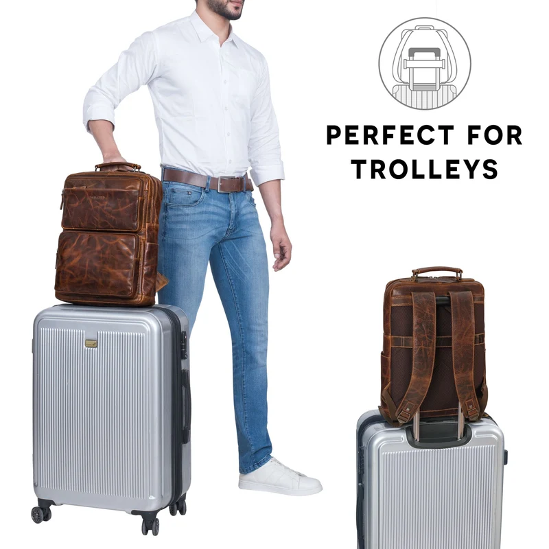 "Roman" Großer Business Laptop-Rucksack Leder Herren 15 - 16 Zoll
