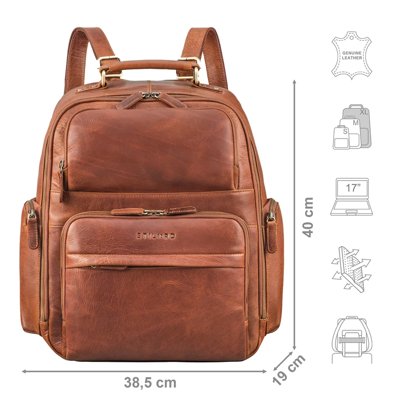 "Sigmund" Herren Laptop Rucksack 15 - 17 Zoll aus echtem Leder XXL