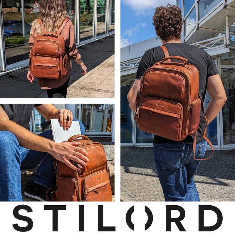 "Sigmund" Herren Laptop Rucksack 15 - 17 Zoll aus echtem Leder XXL