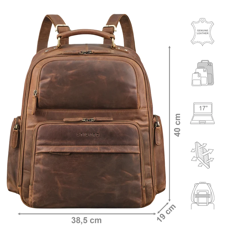 "Sigmund" Herren Laptop Rucksack 15 - 17 Zoll aus echtem Leder XXL