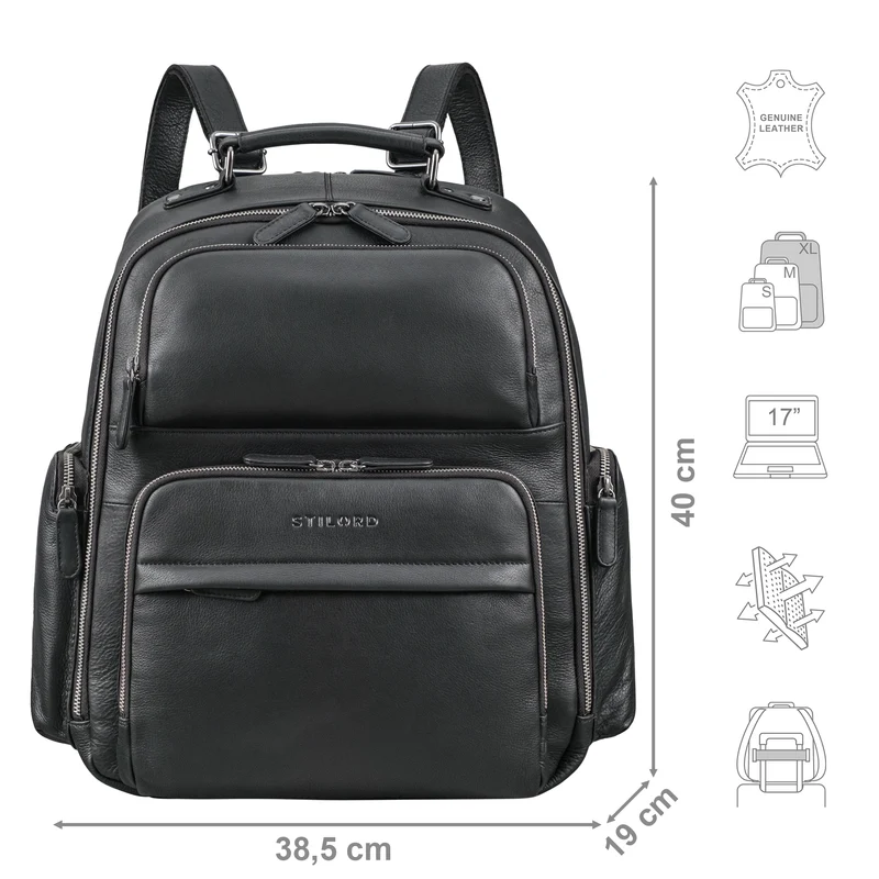 "Sigmund" Herren Laptop Rucksack 15 - 17 Zoll aus echtem Leder XXL