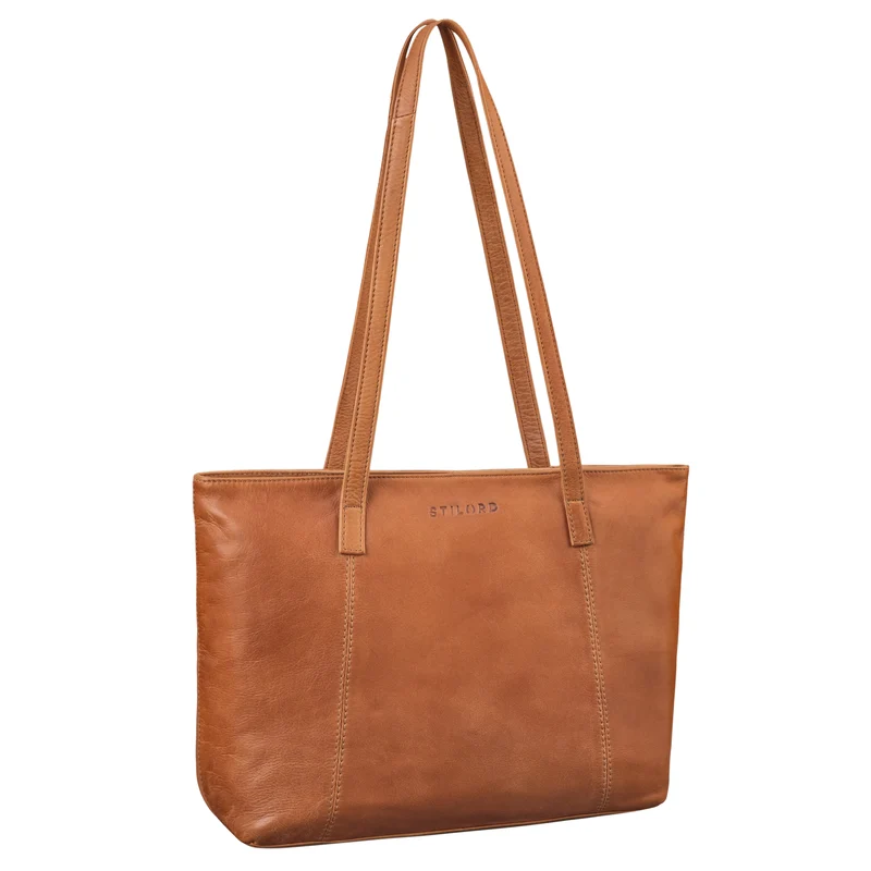 "Tina" Elegante Leder Shopper Tasche Damen Groß für Laptop 13,6 Zoll