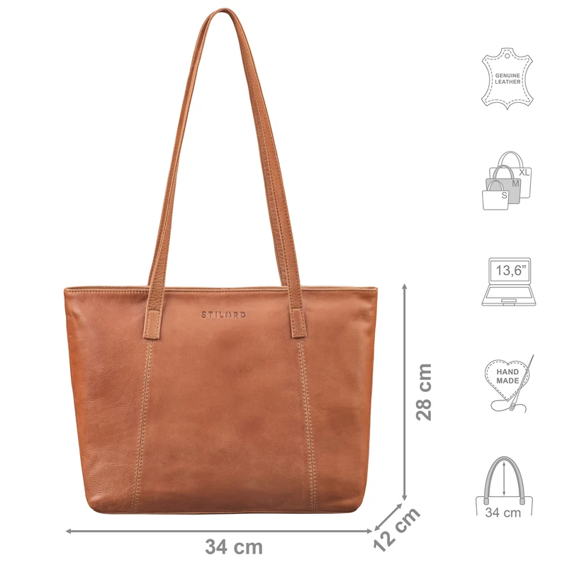 "Tina" Elegante Leder Shopper Tasche Damen Groß für Laptop 13,6 Zoll