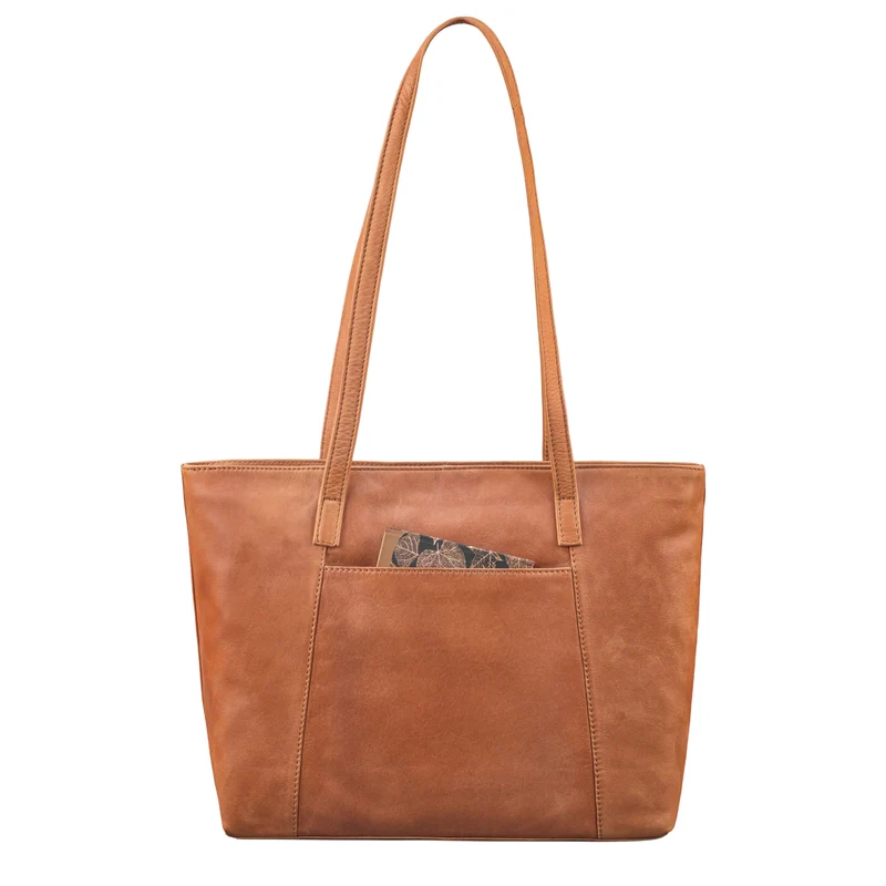 "Tina" Elegante Leder Shopper Tasche Damen Groß für Laptop 13,6 Zoll