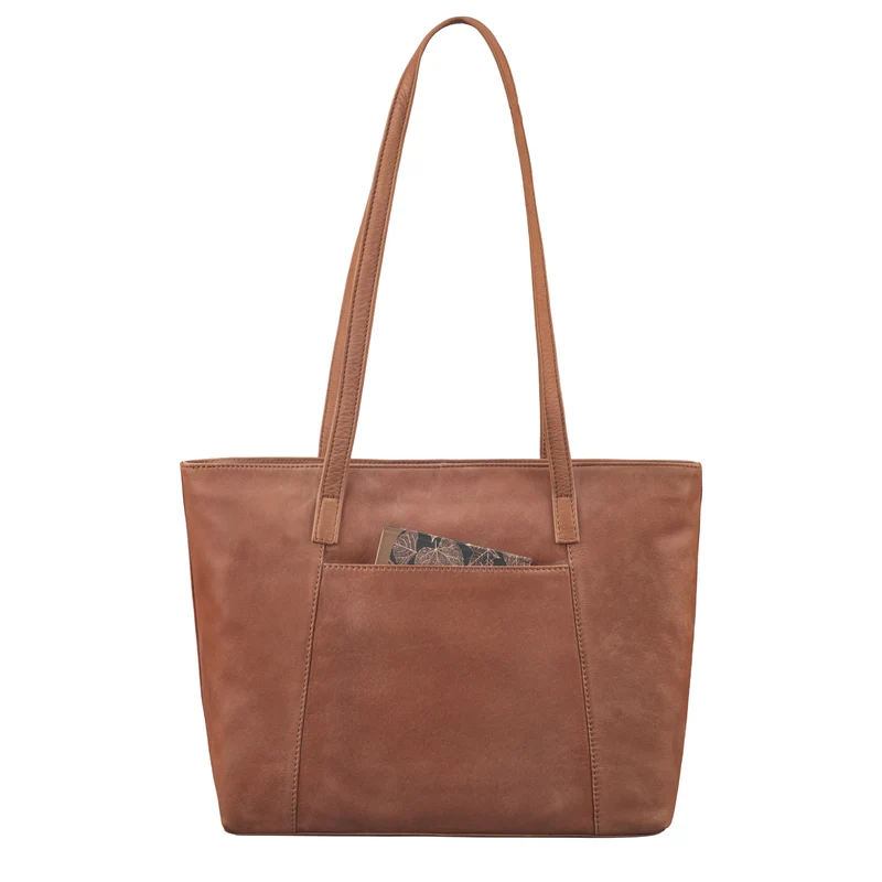 "Tina" Elegante Leder Shopper Tasche Damen Groß für Laptop 13,6 Zoll