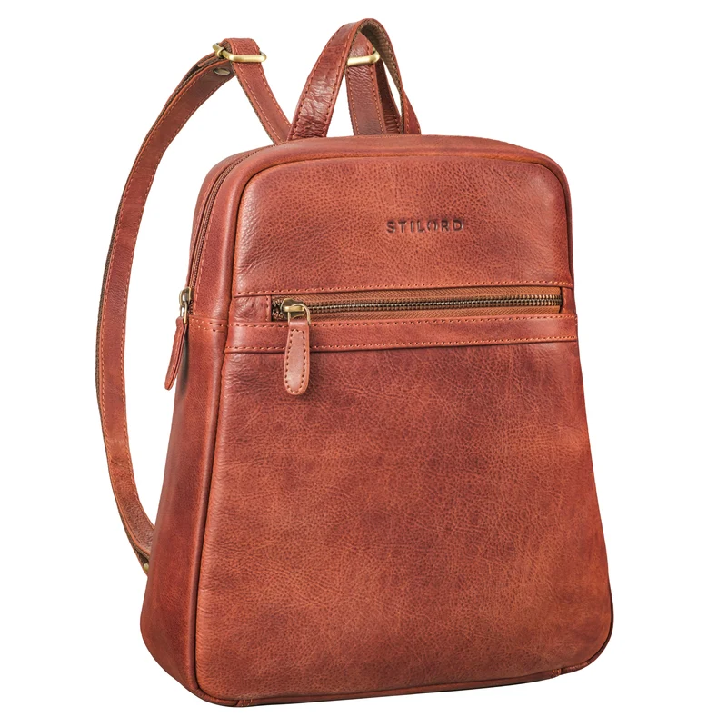 "Pearl" Stylischer Lederrucksack Damen Klein mit Reißverschluss
