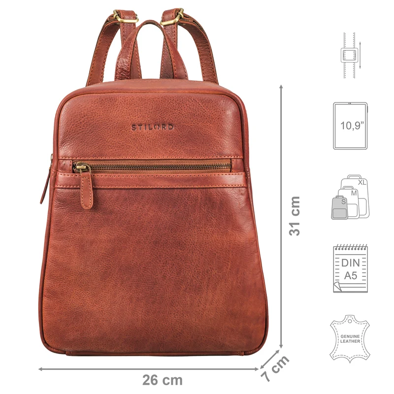 "Pearl" Stylischer Lederrucksack Damen Klein mit Reißverschluss