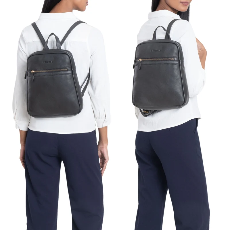 "Pearl" Stylischer Lederrucksack Damen Klein mit Reißverschluss