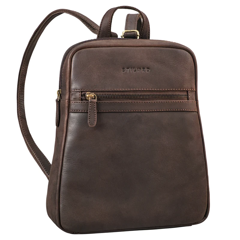 "Pearl" Stylischer Lederrucksack Damen Klein mit Reißverschluss