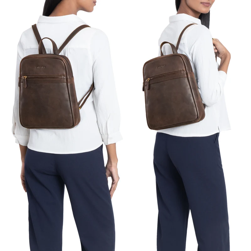"Pearl" Stylischer Lederrucksack Damen Klein mit Reißverschluss