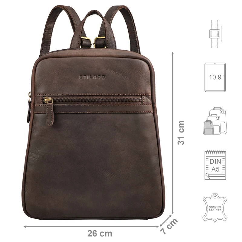 "Pearl" Stylischer Lederrucksack Damen Klein mit Reißverschluss