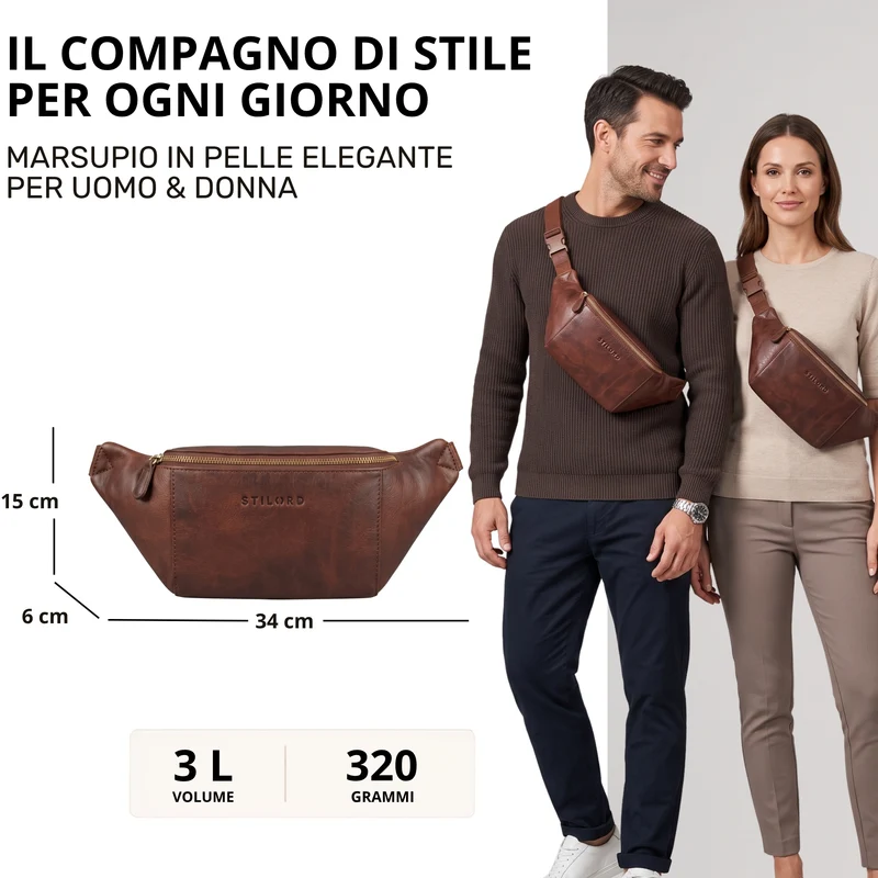 "Pino" Praktische Bauchtasche aus echtem Leder für Damen und Herren