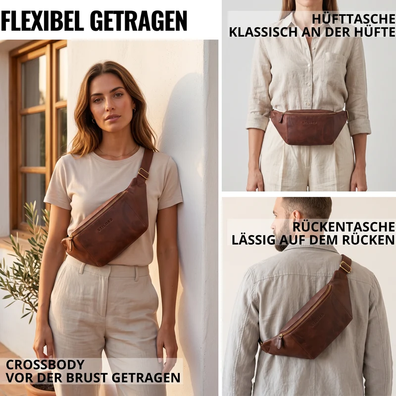 "Pino" Praktische Bauchtasche aus echtem Leder für Damen und Herren