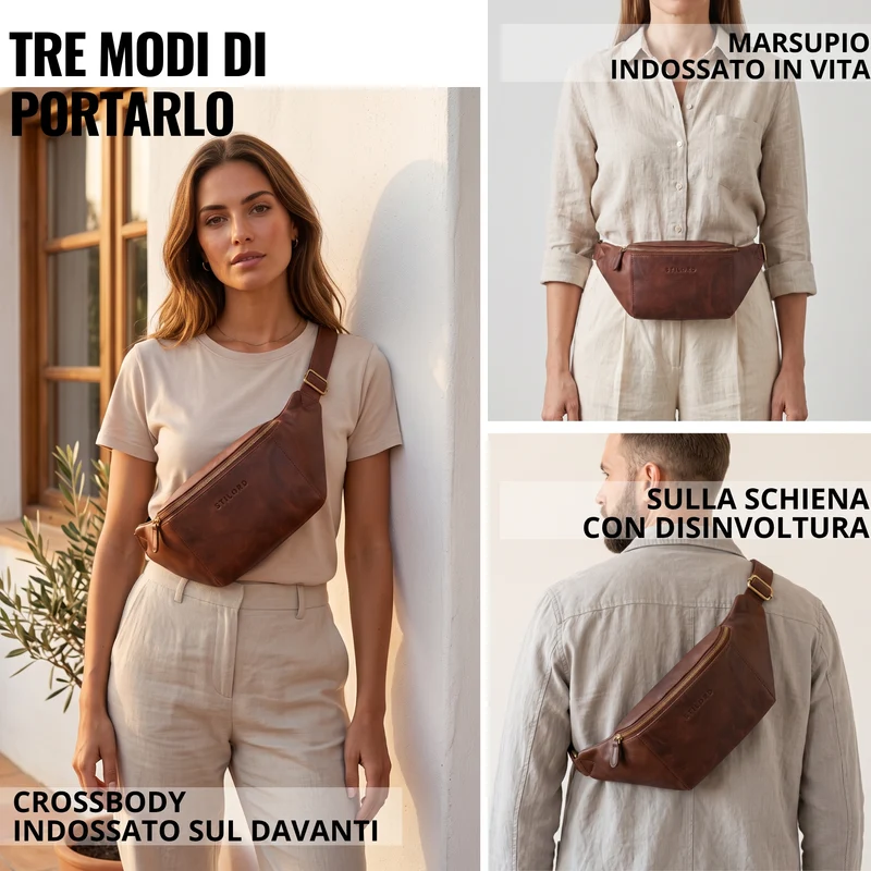 "Pino" Praktische Bauchtasche aus echtem Leder für Damen und Herren