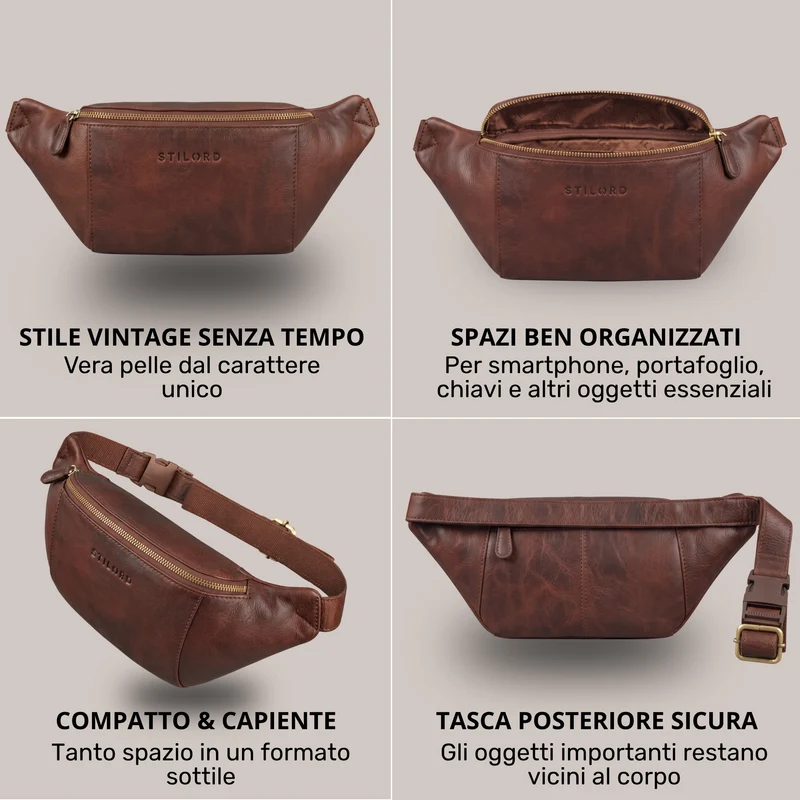 "Pino" Praktische Bauchtasche aus echtem Leder für Damen und Herren