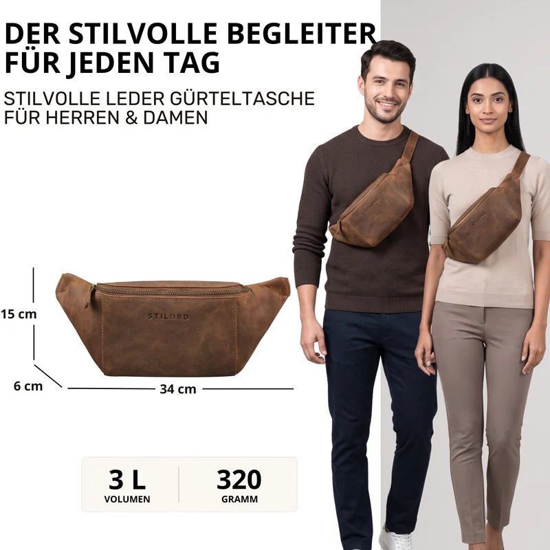 "Pino" Praktische Bauchtasche aus echtem Leder für Damen und Herren