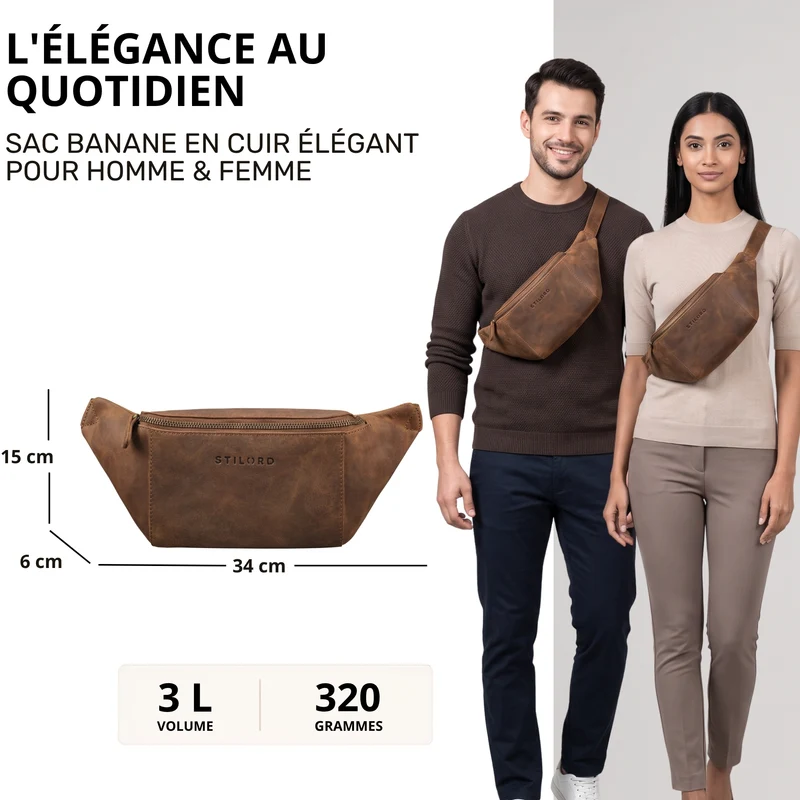"Pino" Praktische Bauchtasche aus echtem Leder für Damen und Herren