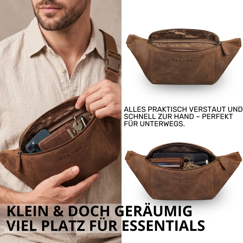 "Pino" Praktische Bauchtasche aus echtem Leder für Damen und Herren